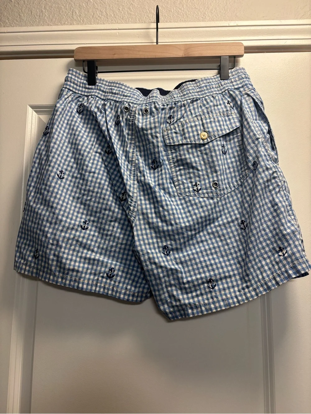 Polo Ralph Lauren Men's Blue Gingham Anchor Swim/Beach Shorts Size Large
